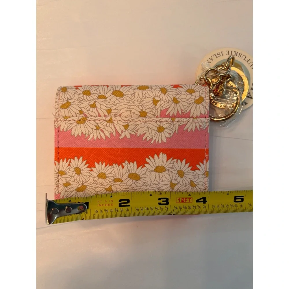 NWT Spartina 449 Audubon Daisy Stripe Card Holder Keychain Wallet Pink MSRP $29